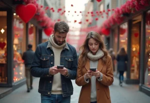 Kobieta i mężczyzna randkują poprzez aplikacje randkowe