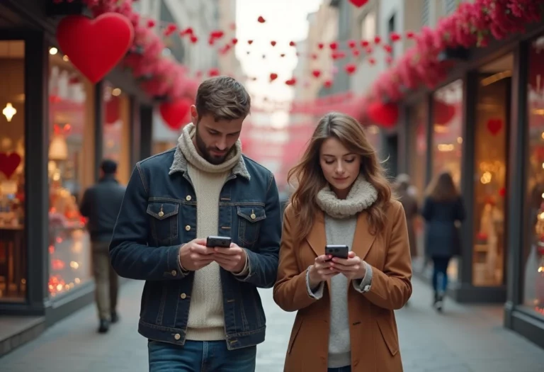 Kobieta i mężczyzna randkują poprzez aplikacje randkowe